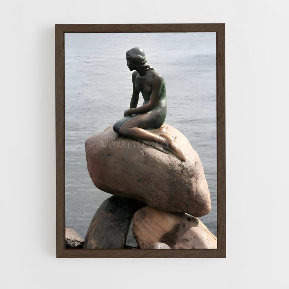 ap-little mermaid statue-1 cadre Bois foncé