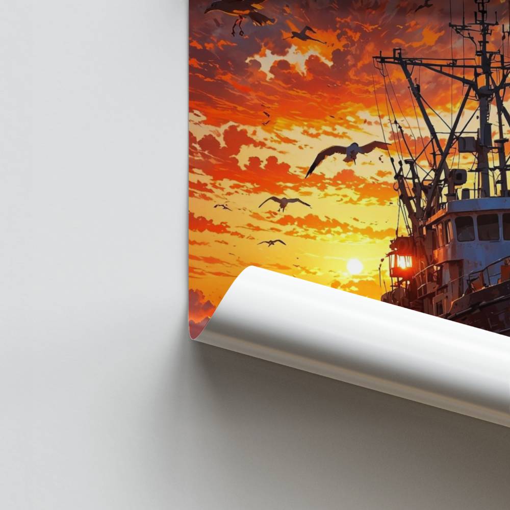 Póster Barco al atardecer