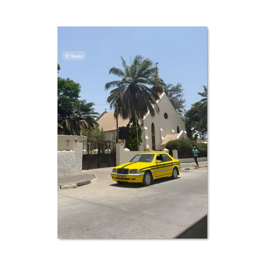 Poster Voiture Jaune et Maison