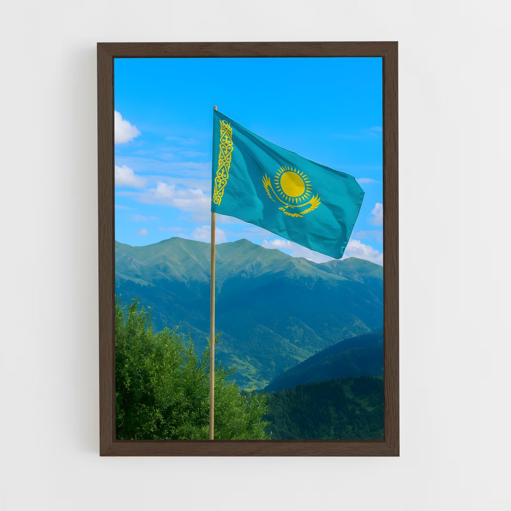 ap-kazakhstan flag-3 cadre Bois foncé