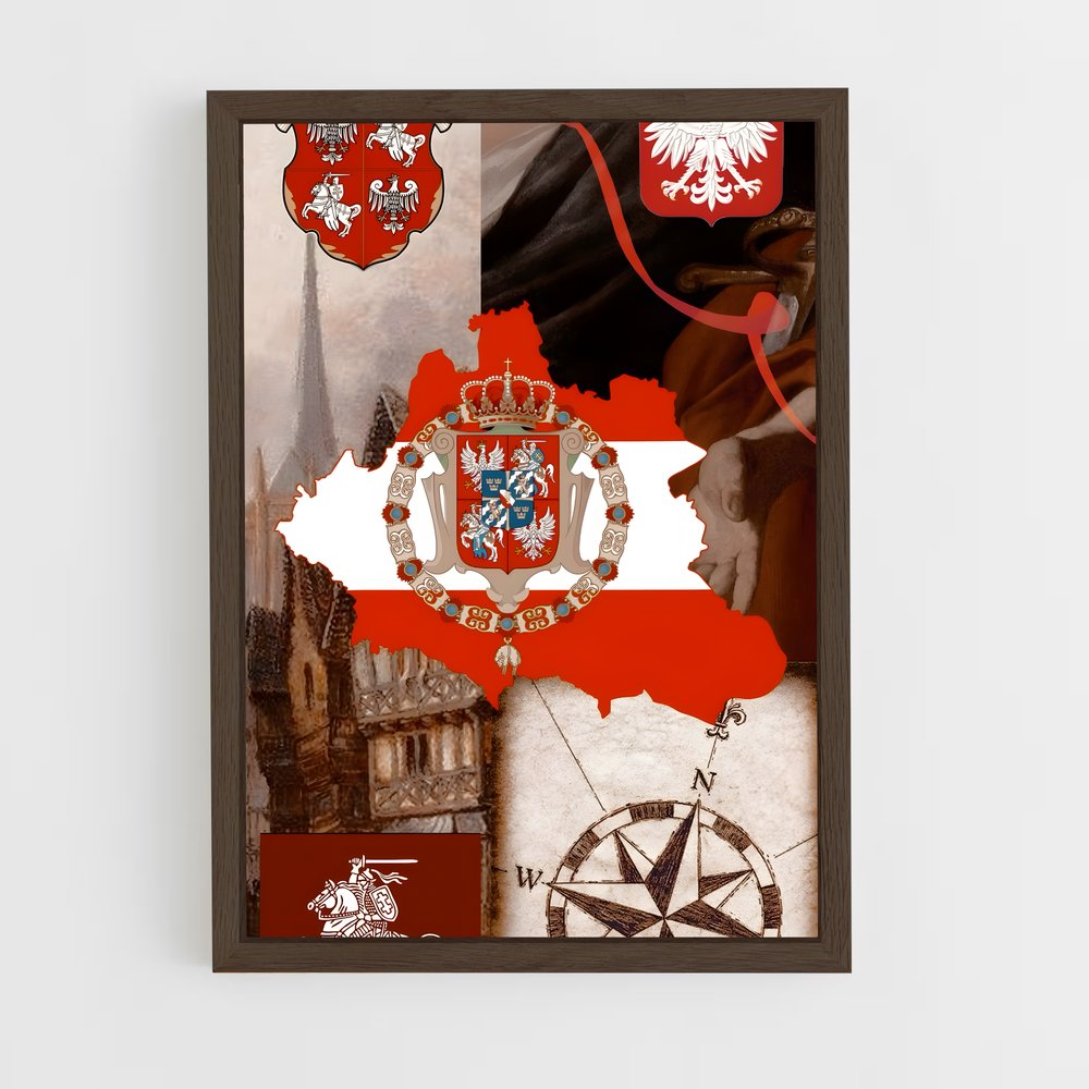 ap-kingdom of poland flag-1 cadre Bois foncé