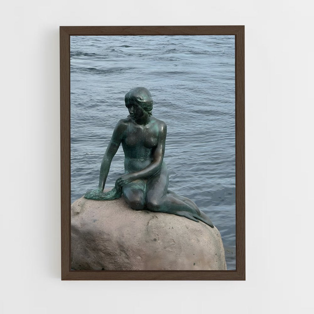 ap-little mermaid statue-6 cadre Bois foncé