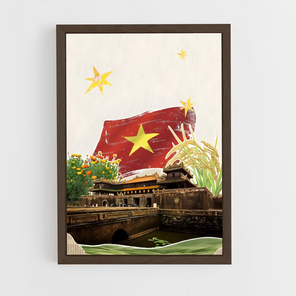 ap-vietnam flag-3 cadre Bois foncé