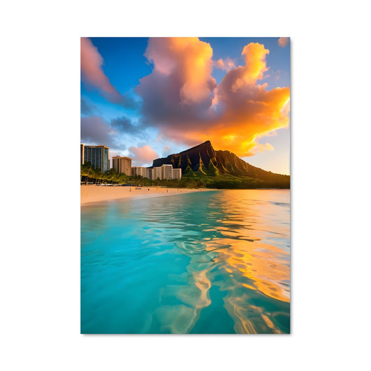 Poster Coucher de Soleil à Waikiki