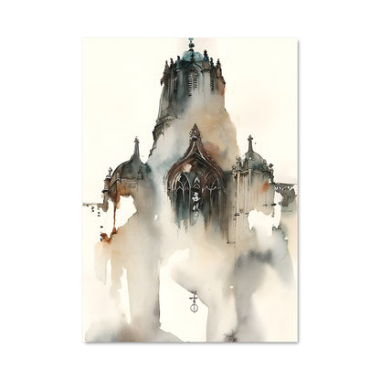 Poster Église Aquarelle